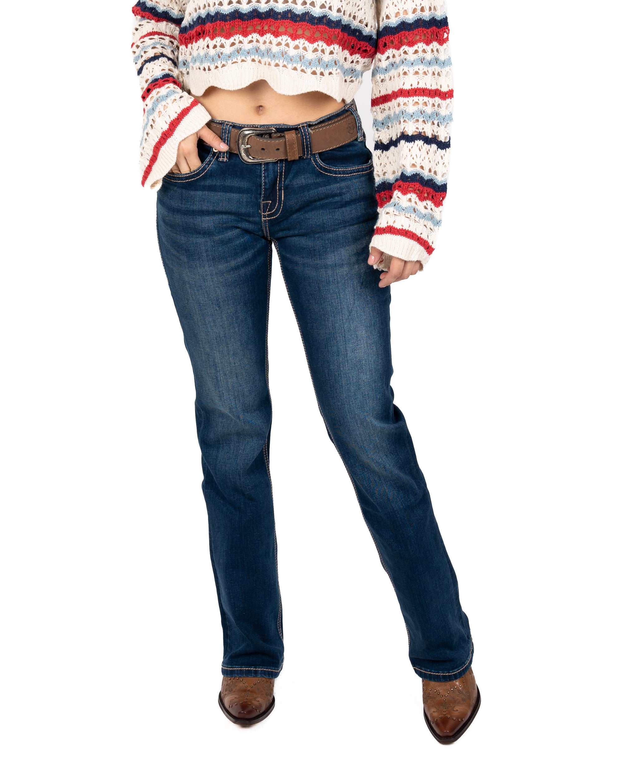JEANS ROCK & ROLL DENIM MID RISE EXTRA STRETCH BOOTCUT RIDING DAMA
