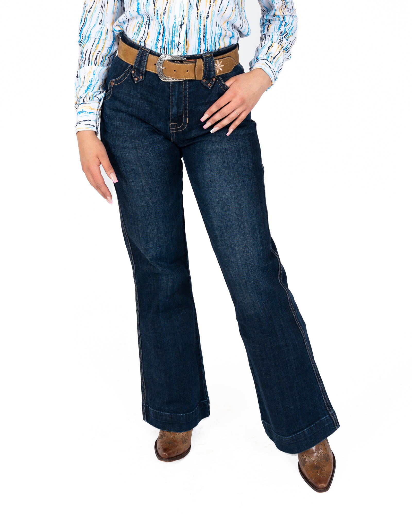 Jeans Rock & Roll Denim Rivet Detail High Rise Trouser Dama