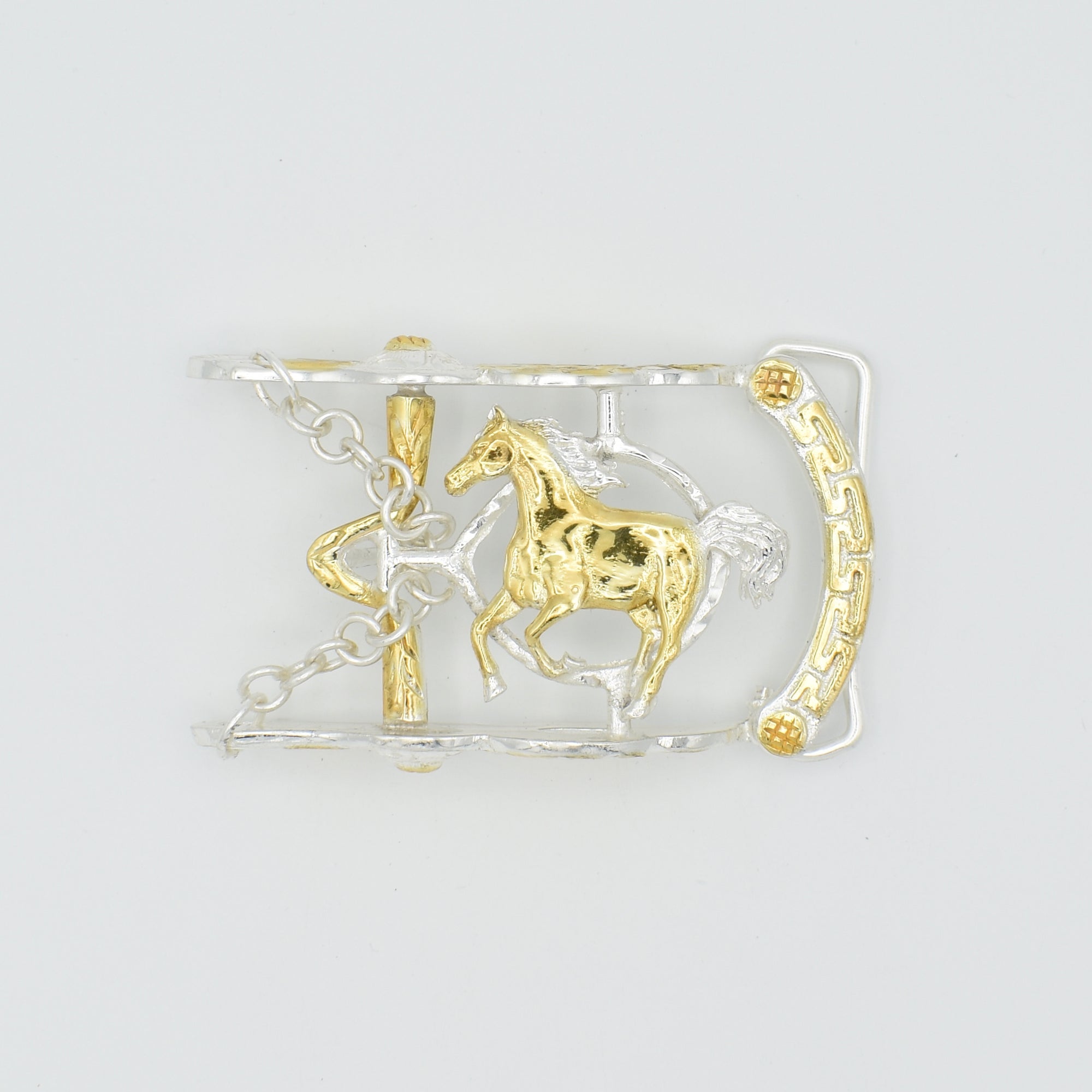 Hebilla Ranch Brand Freno Con Caballo Baño De Oro y Plata