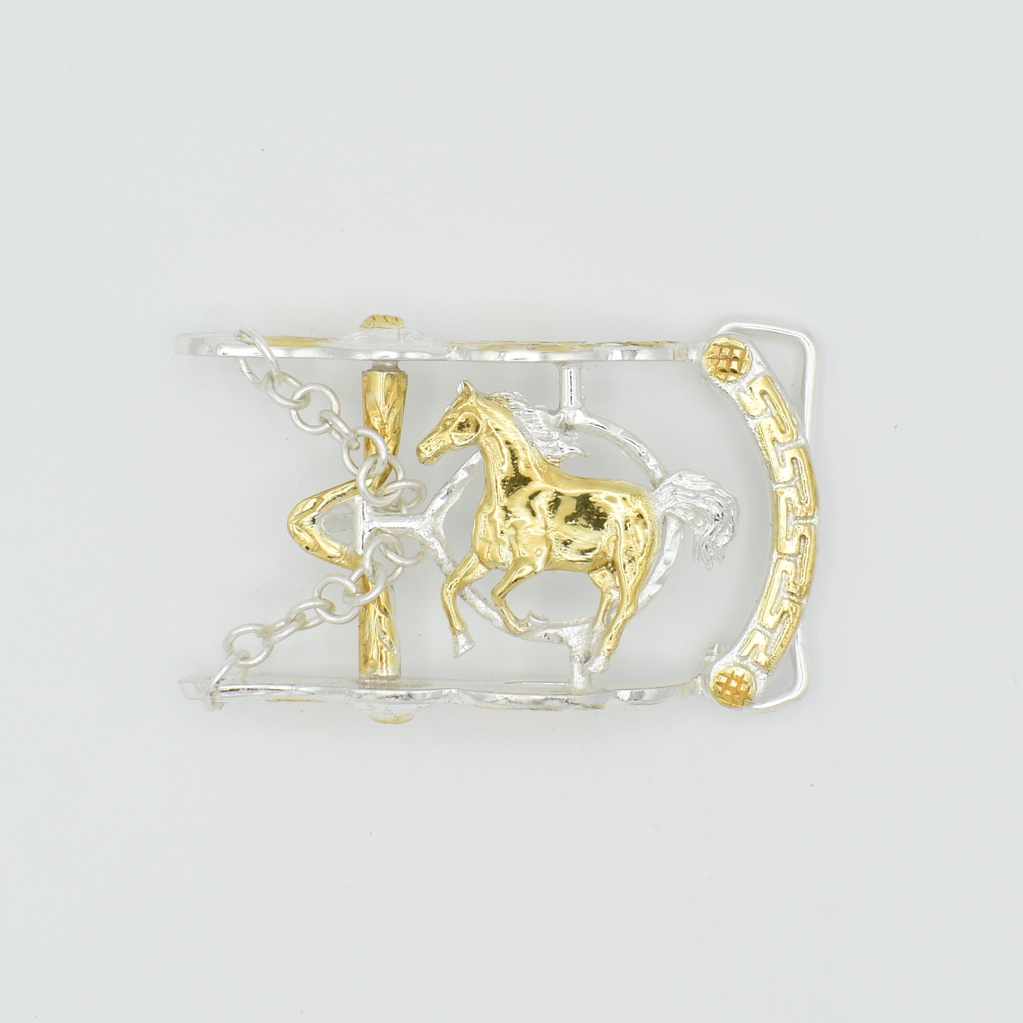 Hebilla Ranch Brand Freno Con Caballo Baño De Oro y Plata