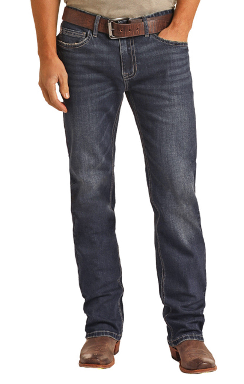 JEANS HOOEY X ROCK & ROLL DENIM SLIM STRAIGHT DARK WASH CURVY LOGO CABALLERO