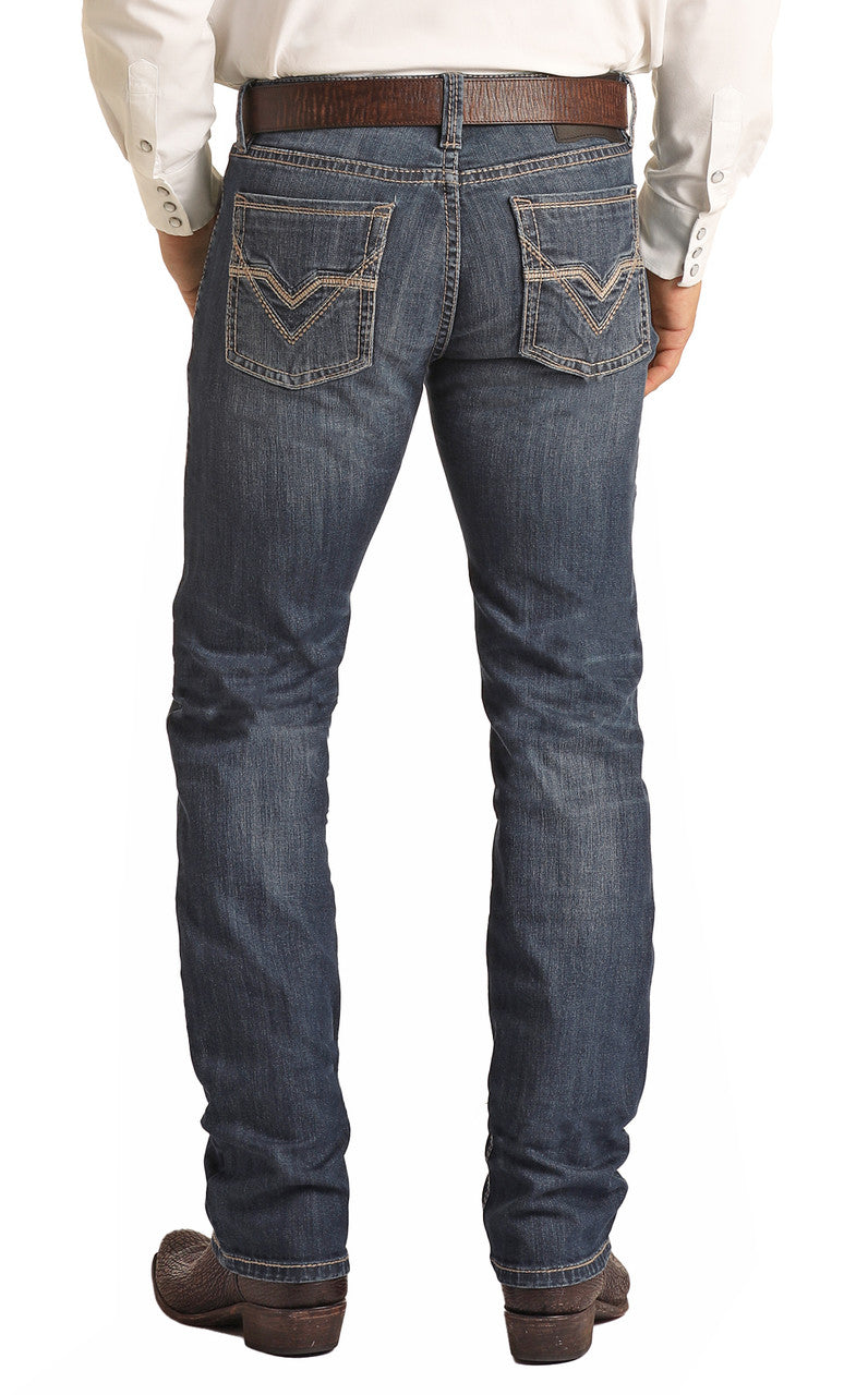 JEANS ROCK & ROLL DENIM SLIM FIT STRETCH TAN DOUBLE V POCKET STRAIGHT BOOTCUT CABALLERO