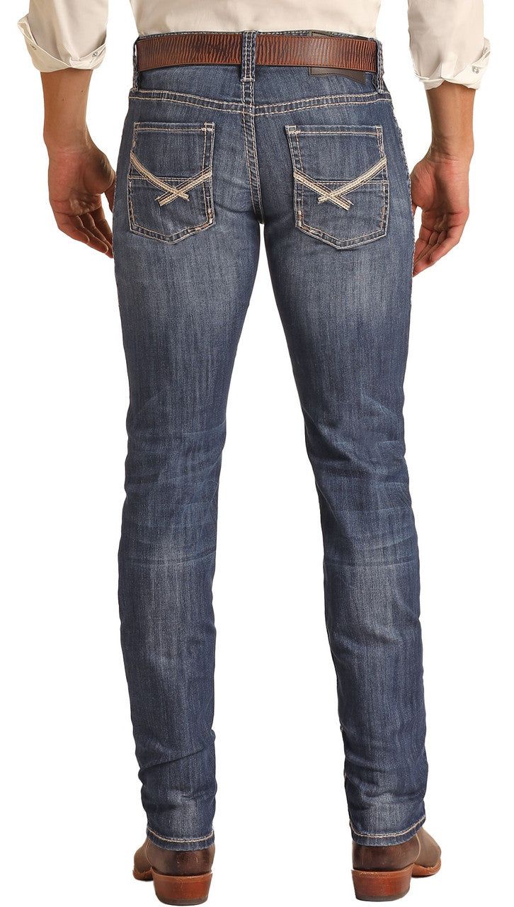 JEANS ROCK & ROLL DENIM SLIM FIT CROSSED LEATHER STITCH SKINNY CABALLERO